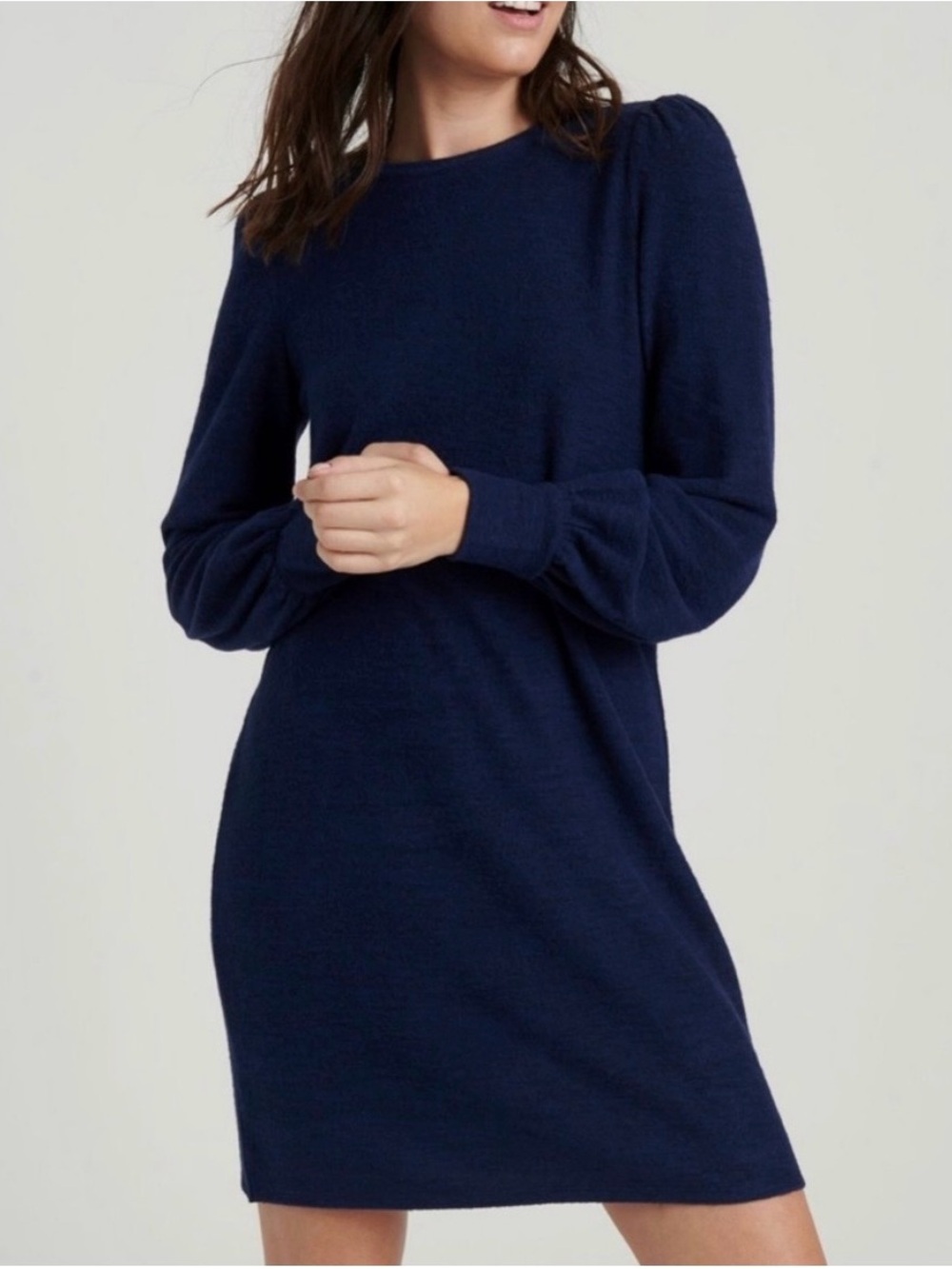 Lucky Brand Navy Long Sleeve Puff-Sleeve Knit Dress